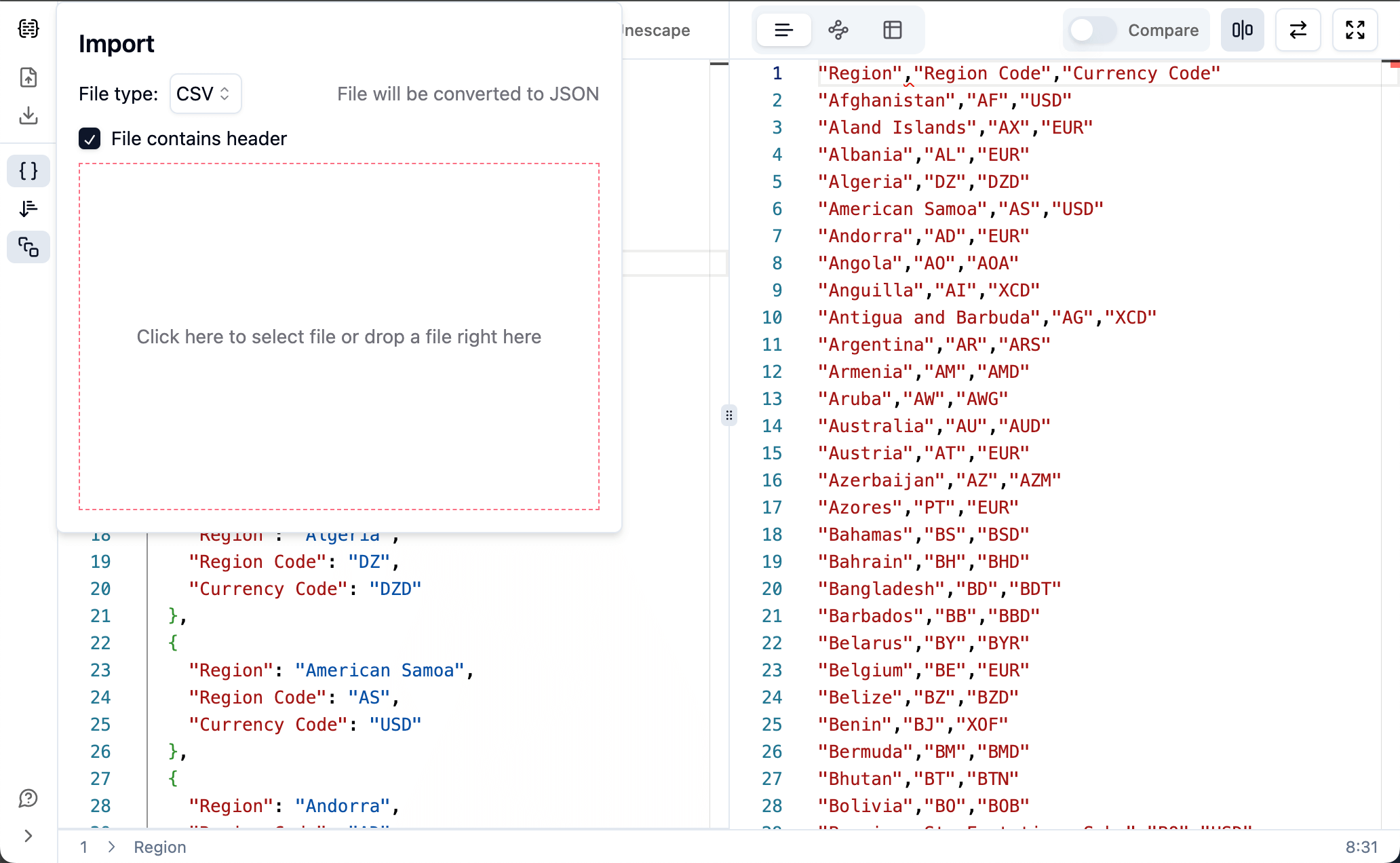 Import and convert CSV file